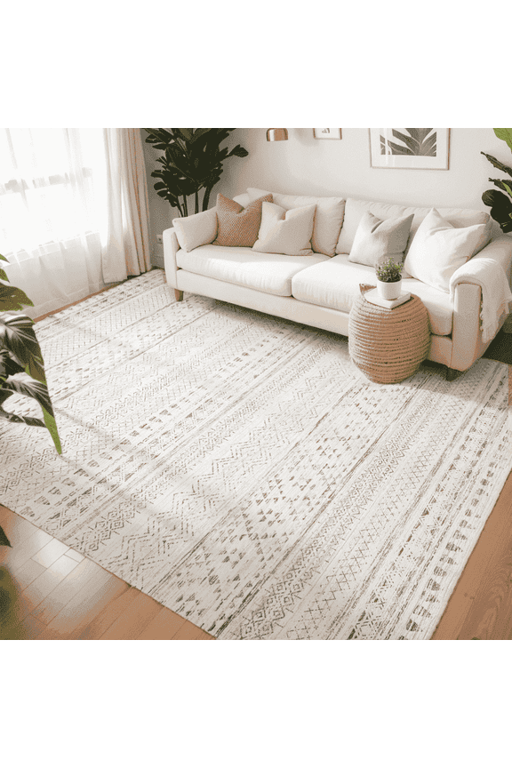 Rugs for Living Room 5x7 Washable Area Rug Soft Non-Slip Bedroom Dining Room Floor Accent Rug Boho Carpet Indoor Rug Brown