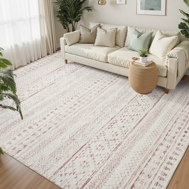 VUNATE Rugs for Living Room 9x12 Washable Area Rug Soft Non-Slip Bedroom Dining Room Floor Accent Rug Boho Carpet Indoor Rug Pink