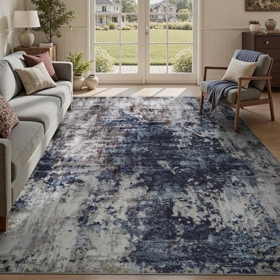 VUNATE 5'x7' Area Rugs for Living Room Washable Rugs Modern Abstract Distressed Indoor Rug Carpet Soft Fluffy Area Rugs for Bedroom Dining Room Office Kitchen Foldable Nonslip Rug Blue