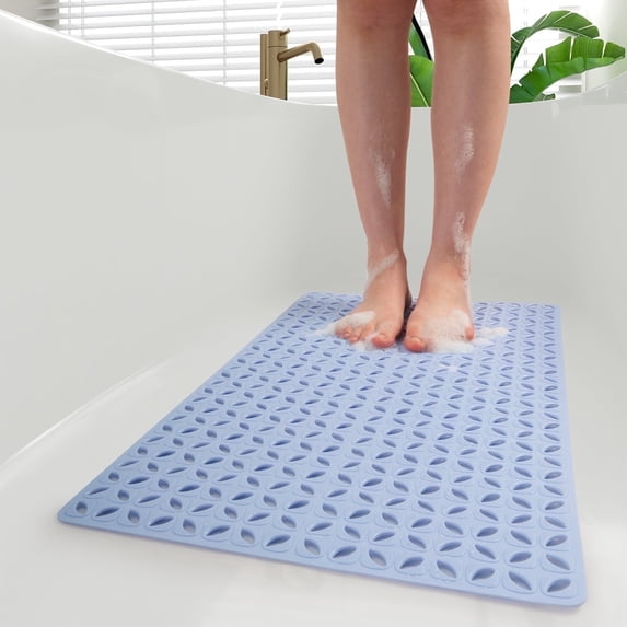 VUNATE Shower Mat Non Slip Bath Mat for Tub and Shower Floor Mat Machine Washable Bathtub Mat with Suction Cups and Drain Holes Shower Mat for Bathtub 15.5"x27.5" Blue Bathroom Accessories