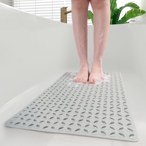 VUNATE Shower Mat Non Slip Bath Mat for Tub and Shower Floor Mat Machine Washable Bathtub Mat with Suction Cups and Drain Holes Shower Mat for Bathtub 15.5"x27.5" Grey Bathroom Accessories