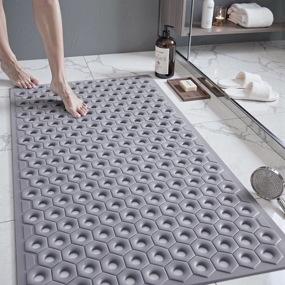 VUNATE Shower Mat Non Slip Bath Mat for Tub and Shower Floor Mat Machine Washable Bathtub Mat with Suction Cups and Drain Holes Shower Mat for Bathtub 15.5"x27.5" Dark Grey Bathroom Accessories