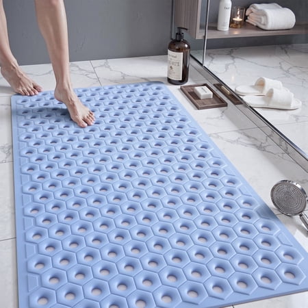 VUNATE Shower Mat Non Slip Bath Mat for Tub and Shower Floor Mat Machine Washable Bathtub Mat with Suction Cups and Drain Holes Shower Mat for Bathtub 15.5"x27.5" Blue Bathroom Accessories