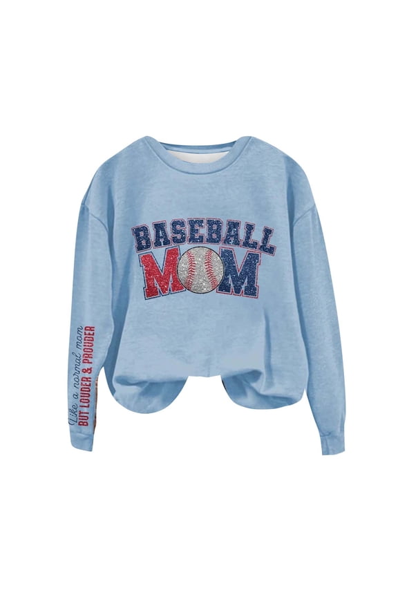 Baseball Mom Sweatshirt Womens Funny Mom Sports Gift Fashion Long Sleeve Baseball Fan Lightweight Pullovers Tops