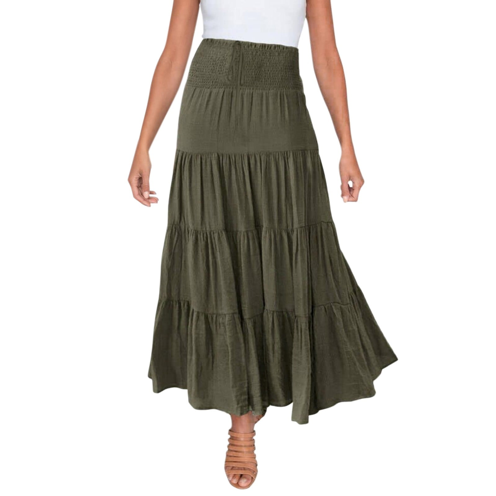 VUPSGEZ Simple Foldover Stretch Flared Knee Length Skirt VUPSGEZ Simple Foldover Stretch Flared Knee Length Skirt