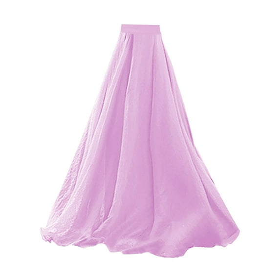 VUPSGEZ Casual Flared Midi Skirt Women'S Spring/Summer Casual Tulle Solid Color High Waist Lightweight Long Ankle Floor Skirt Women'S Cotton Eyelet Midi Skirt(Purple,One Size)