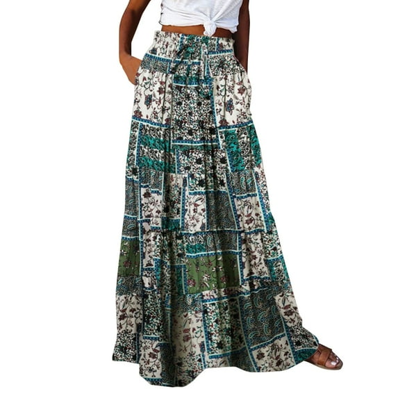 VUPSGEZ Knit Maxi Skirt Women'S Boho Skirt European And American Loose Casual High Waisted Skirt Women’S Pleated Maxi Skirt(Gray,L)