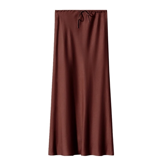 VUPSGEZ Knit Maxi Skirt Women'S Long Skirt High Waisted Drawstring Solid Color Skirt Women'S Cotton Eyelet Midi Skirt(Coffee,XL)