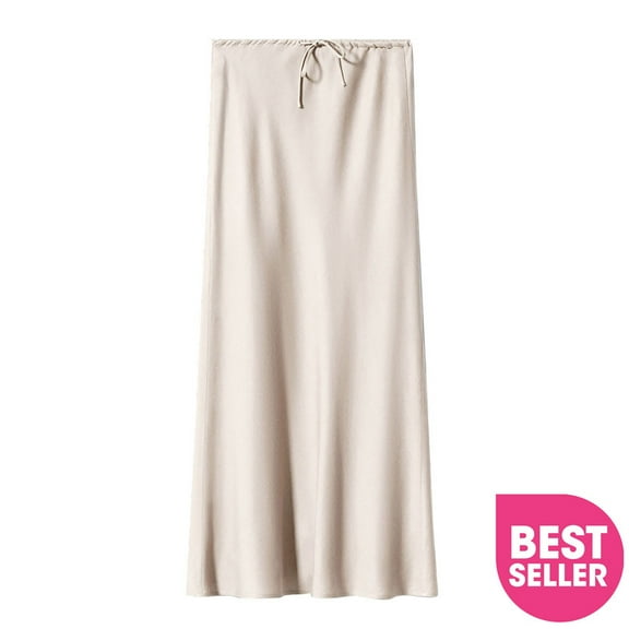 VUPSGEZ Midi Pleated Skirts Polka Dot Swing High Waist Maxi Skirts Women'S Long Skirt High Waisted Drawstring Solid Color Skirt Women’S Pleated Maxi Skirt(Beige,S)