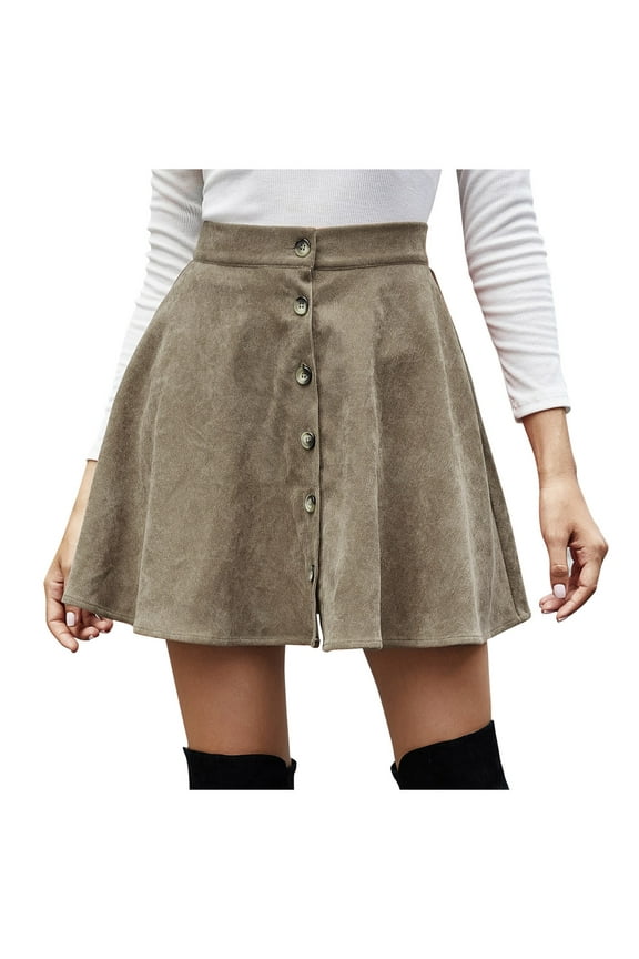 Relaxed Long Maxi Skirt Women Lady Solid Color High Waist Corduroy A-Line Skirt Mini Skirt Juniors’ Knit Maxi Skirt(Brown,S)