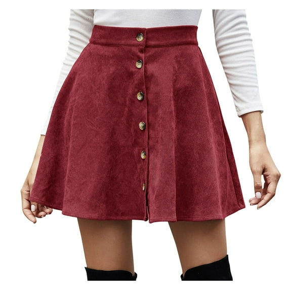 VUPSGEZ Relaxed Long Maxi Skirt Women Lady Solid Color High Waist Corduroy A-Line Skirt Mini Skirt Women’S Pleated Maxi Skirt(Wine red,M)