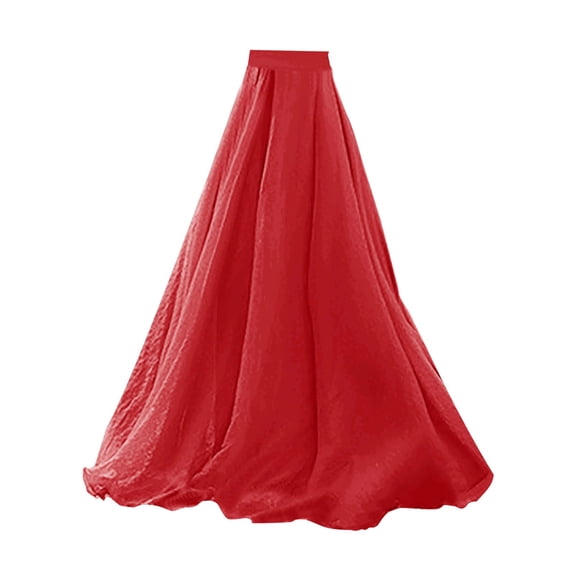 VUPSGEZ Ruffle Flowy Casual Long Skirt Women'S Spring/Summer Casual Tulle Solid Color High Waist Lightweight Long Ankle Floor Skirt Juniors’ Knit Maxi Skirt(Red,One Size)