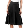 thumbnail image 1 of VUPSGEZ Simple Comfy Basic Solid Color Stretch A Line Flared Knee Length Skirt (Black,S), 1 of 4