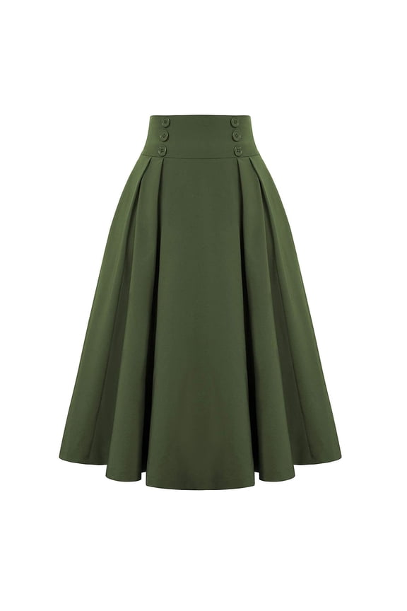 Simple Foldover Stretch Flared Knee Length Skirt Women Fashion Casual Skirt With Pockets Vintage High Waist Pleated Skirt Women’S Pleated Maxi Skirt(Green,XXL)