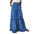 thumbnail image 1 of VUPSGEZ Simple Foldover Stretch Flared Knee Length Skirt Women'S Boho Skirt European And American Loose Casual High Waisted Skirt Juniors’ Knit Maxi Skirt(Blue,L), 1 of 6