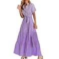 thumbnail image 1 of VUPSGEZ Women Dress Stripe Print Turn Down Collar Short Sleeve High Rise Maxi Dress (Purple,S), 1 of 6