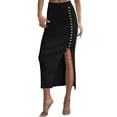 thumbnail image 1 of VUPSGEZ Women Elegant Lettuce Trim Solid High Waisted Pencil Midi Skirt (Black,M), 1 of 8