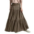 thumbnail image 1 of VUPSGEZ Women Long Lightweight Layered Skirt High Waist Pleated A Line Swing Skirt (Brown,S), 1 of 4