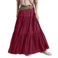 thumbnail image 1 of VUPSGEZ Women Long Lightweight Layered Skirt High Waist Pleated A Line Swing Skirt (Wine Red,XL), 1 of 4