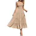 thumbnail image 1 of VUPSGEZ Women'S 2023 Casual Loose Plain Maxi Sundress Smocked Tank Dress Sleeveless Summer Beach Tiered Long Dresses (Khaki,M), 1 of 6
