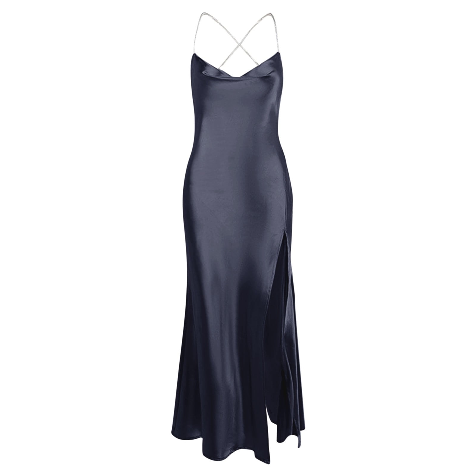 ★E.B.M★ Satin slip-type long one-piece EMP4WOP040 VUPSGEZ Women Satin Dress Sleeveless Spaghetti Strap Cowl