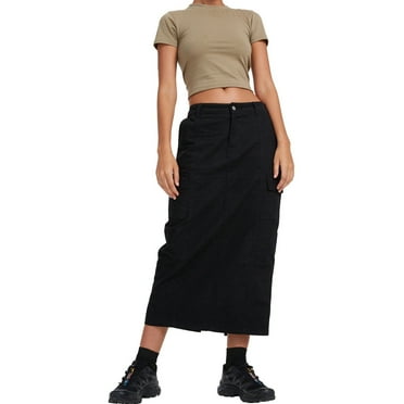 VUPSGEZ Women Solid Casual High Waist Slim Back Split Jean Skirt With Pockets (Black,S)