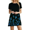 VUPSGEZ Women Summer Casual Round Neck Short Sleeve Dress Flower Print