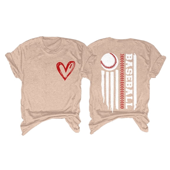 VUPSGEZ Women's Baseball Printed Loose T Shirt Short Sleeve Top (Beige,S)