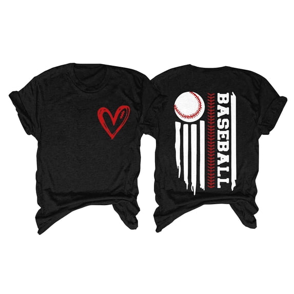 VUPSGEZ Women's Baseball Printed Loose T Shirt Short Sleeve Top (Black,M)