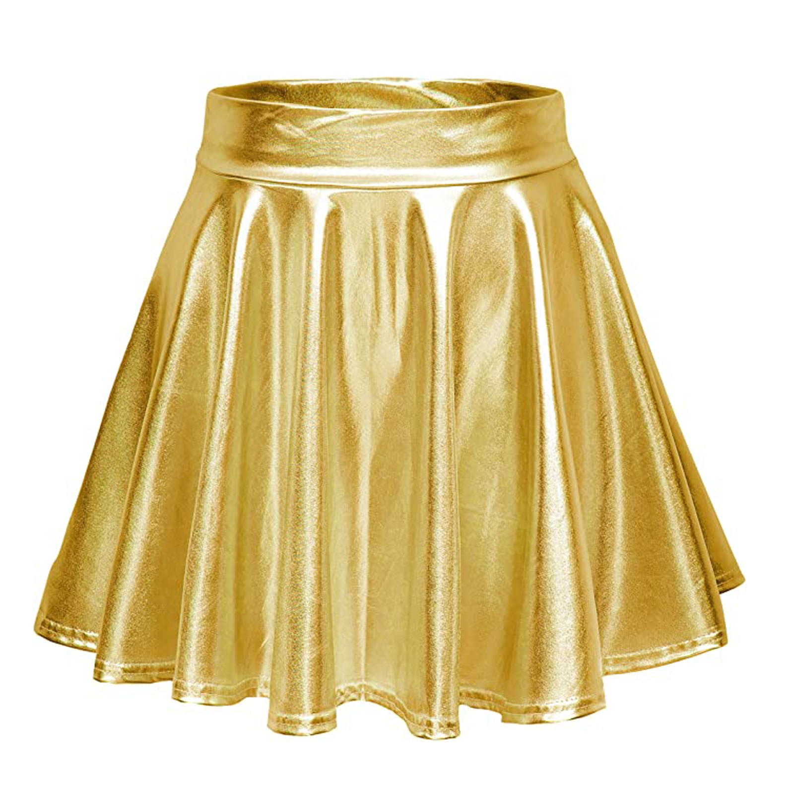 VUPSGEZ Women's Casual Fashion Shiny Metallic Flared Pleated ALine — free download