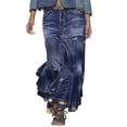 thumbnail image 1 of VUPSGEZ Women's Casual High Waist Denim Skirt Slim Fit A Line Jean Maxi Skirt (Dark Blue,L), 1 of 5