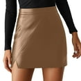 thumbnail image 1 of VUPSGEZ Women's Faux Leather High Waisted Mini Skirt Pu Split Bodycon Shorts Skirts With Slit (Brown,L), 1 of 7