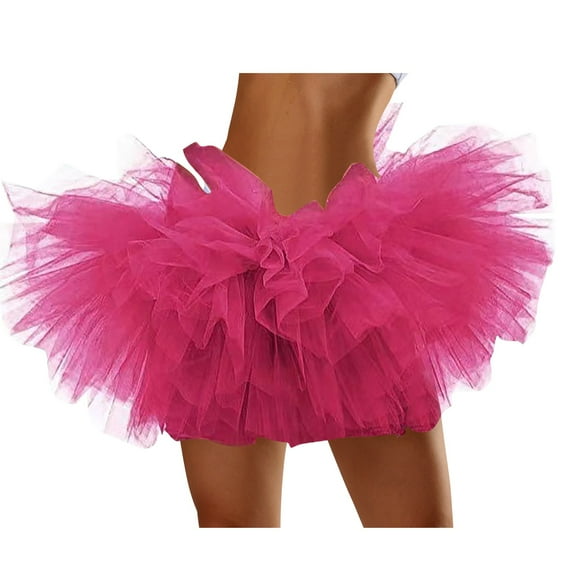 VUPSGEZ Women's Five Layer American Mesh Cake Skirt Tutu Skirt Mesh Skirt Cosplay Tutu Skirt Beach Adult Five Layer Tu Tu Skirt (Hot Pink,One Size)