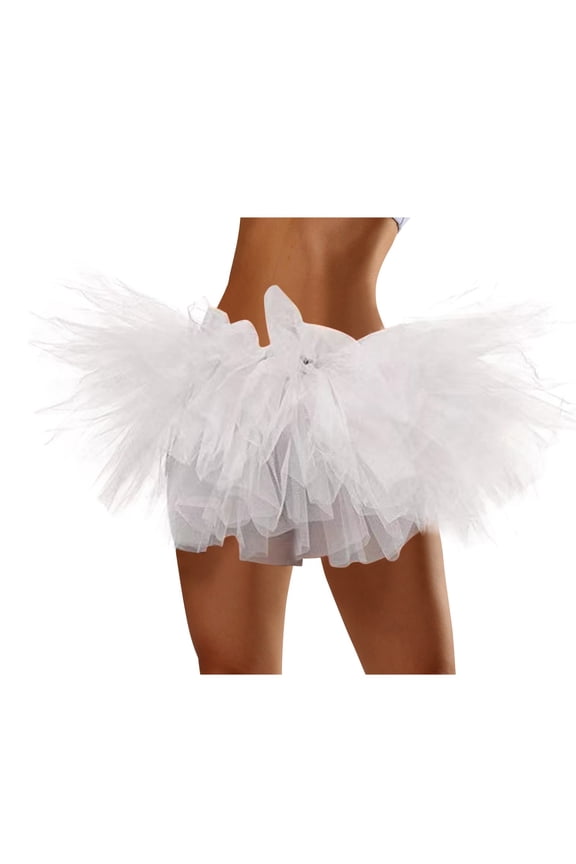 Women's Five Layer American Mesh Cake Skirt Tutu Skirt Mesh Skirt Cosplay Tutu Skirt Beach Adult Five Layer Tu Tu Skirt (White,One Size)