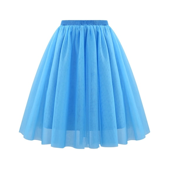 VUPSGEZ Women's High Waist Pleated Mesh Skirt Mid Length Large Size A Line Skirt (Blue2,M)