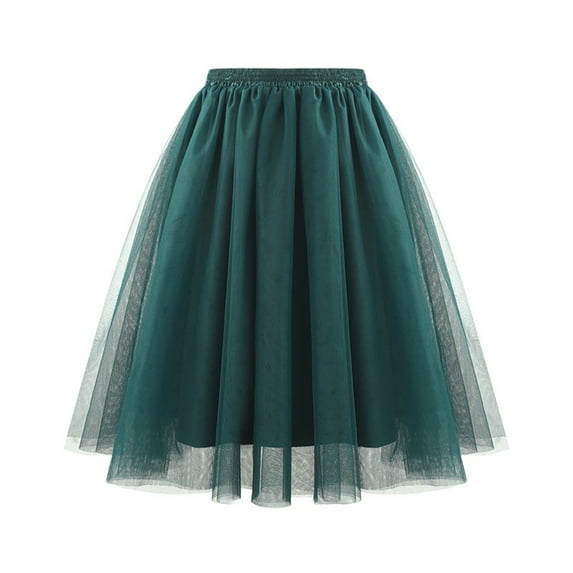 VUPSGEZ Women's High Waist Pleated Mesh Skirt Mid Length Large Size A Line Skirt (Green1,L)