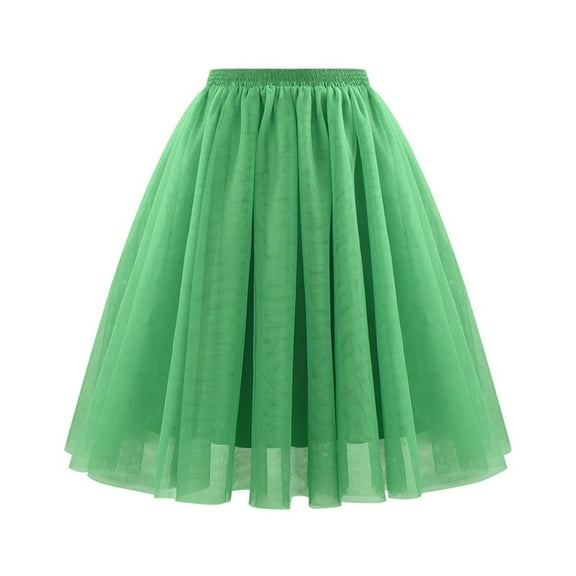 VUPSGEZ Women's High Waist Pleated Mesh Skirt Mid Length Large Size A Line Skirt (Green2,M)