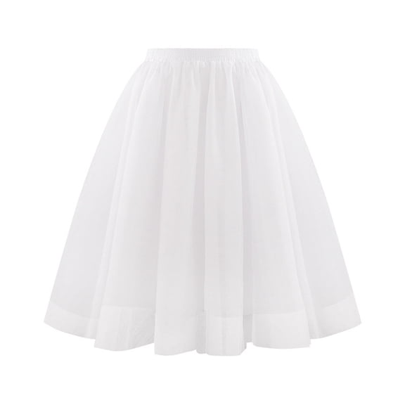 VUPSGEZ Women's High Waist Pleated Mesh Skirt Mid Length Large Size A Line Skirt (White,S)