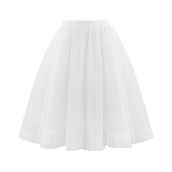 VUPSGEZ Women's High Waist Pleated Mesh Skirt Mid Length Large Size A Line Skirt (White,S)