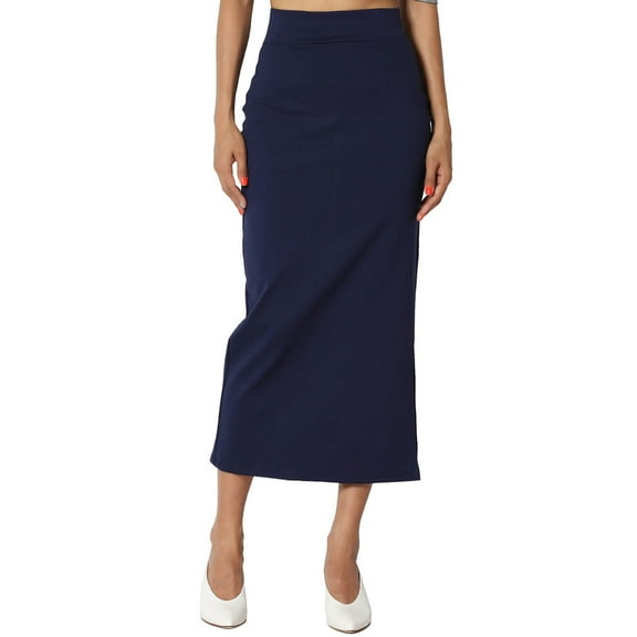 VUPSGEZ Women's S~3X Side Slit Ponte Knit High Waist Mid Calf Long Pencil Skirt (Blue,XL)