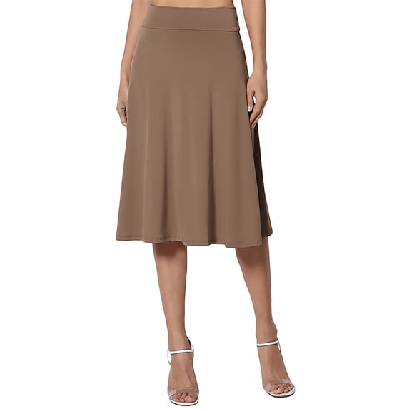 VUPSGEZ Women's Simple Comfort Basic Stretch A Line Flared Knee Length Skirt (Khaki,XXXL)