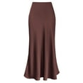 thumbnail image 1 of VUPSGEZ Women's Skirt Stretch Waist High Solid Satin Dress (Coffee,S), 1 of 6