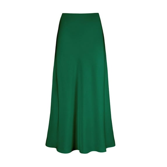 VUPSGEZ Women's Skirt Stretch Waist High Solid Satin Dress (Green,S)