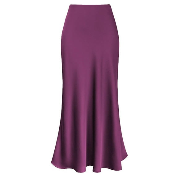VUPSGEZ Women's Skirt Stretch Waist High Solid Satin Dress (Hot Pink,XXL)