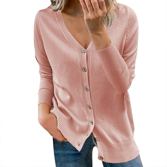 VUPSGEZ Women's Solid Color Button Sweater Cardigan With Cardigan Jacket
