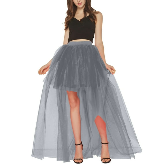 VUPSGEZ Women's Solid Color Swallowtail Irregular Mesh Short Front And Long Back Tutu Skirt (Gray,One Size)