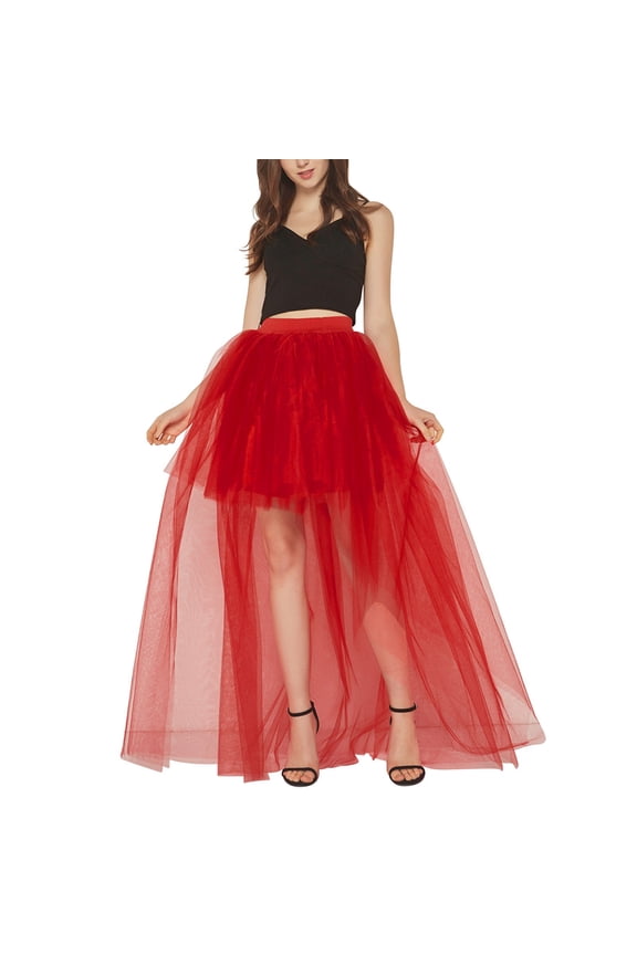 Women's Solid Color Swallowtail Irregular Mesh Short Front And Long Back Tutu Skirt (Red,One Size)