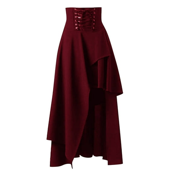 VUPSGEZ Women's Steampunk Gothic Clothing Vintage Cotton Black Lace Skirts (Wine Red,S)