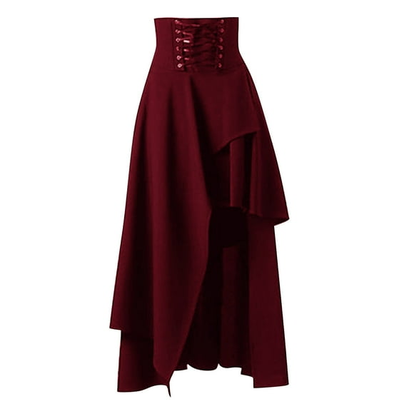 VUPSGEZ Women's Steampunk Gothic Clothing Vintage Cotton Black Lace Skirts (Wine Red,XL)