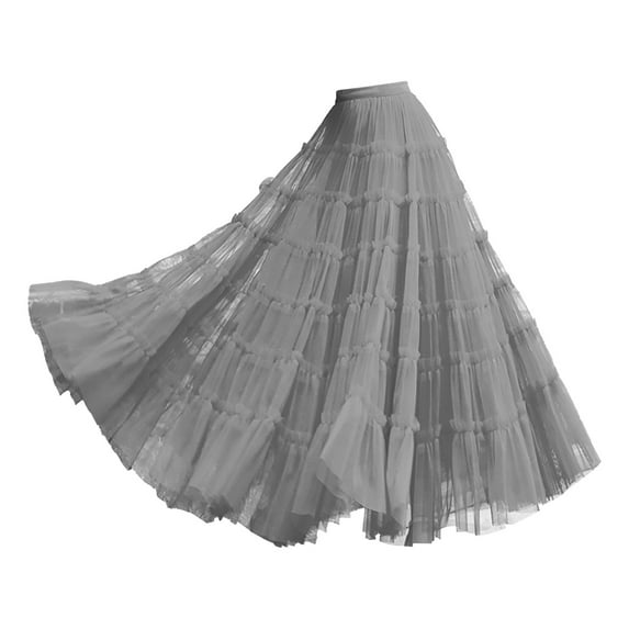 VUPSGEZ Women's Tulle Skirt Ruffle Multilayer Mesh A Line Tier Tutu Prom Wedding Long Tulle Skirts (Gray,One Size)